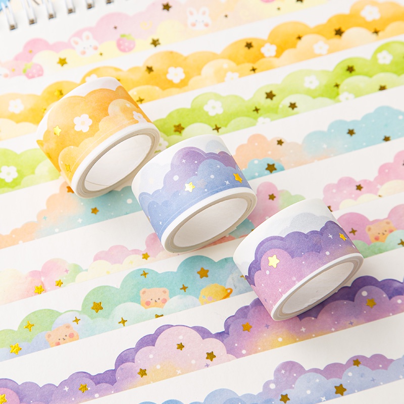 สติกเกอร์เทปวาชิ ลายการ์ตูนเมฆ สีบรอนซ์ 3 เมตร สําหรับตกแต่งสมุดทํามือ DIY