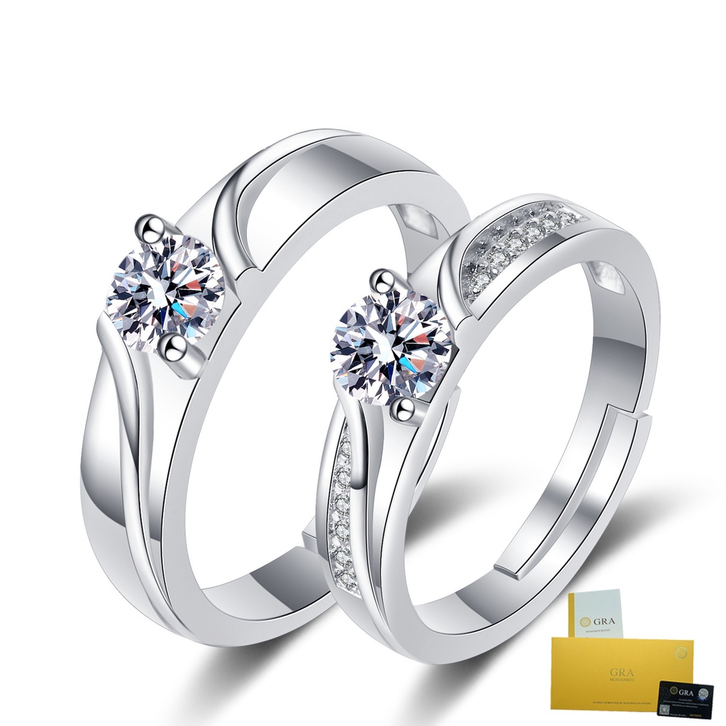 [พร้อมใบรับรอง Gra] แหวนเงิน S925 ประดับเพชรโมอิส สีขาว สําหรับคู่รัก งานแต่งงาน