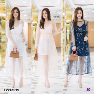 👗Pfashion [ส่งไว!!🚛] P13519 เดรสซีทรู #สาวอวบ ปักดิ้นวิ้ง See-through dress #chubby girl embroidered with wink