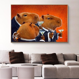 โปสเตอร์ภาพวาดผ้าใบ รูปสัตว์นามธรรม Capybara สไตล์โมเดิร์น สําหรับตกแต่งผนังบ้าน ห้องนั่งเล่น