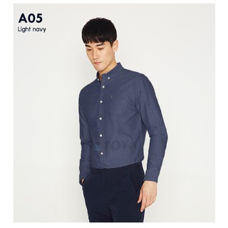 เสื้อเชิ้ตผู้ชาย สีกรม ผ้า Oxford ทรง Slim-Fit