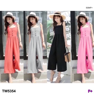 TwinsShopVip💗พร้อมส่ง TW5354 Jumpsuit จั้มสูทสายเดี่ยวผูกโบว์