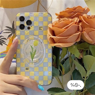 เคสใสลายดอกไม้ เคสแถมไอริง Holder Griptok 🌼สกรีนใสเหลือง+ไอริงดอกไม้เหลือง