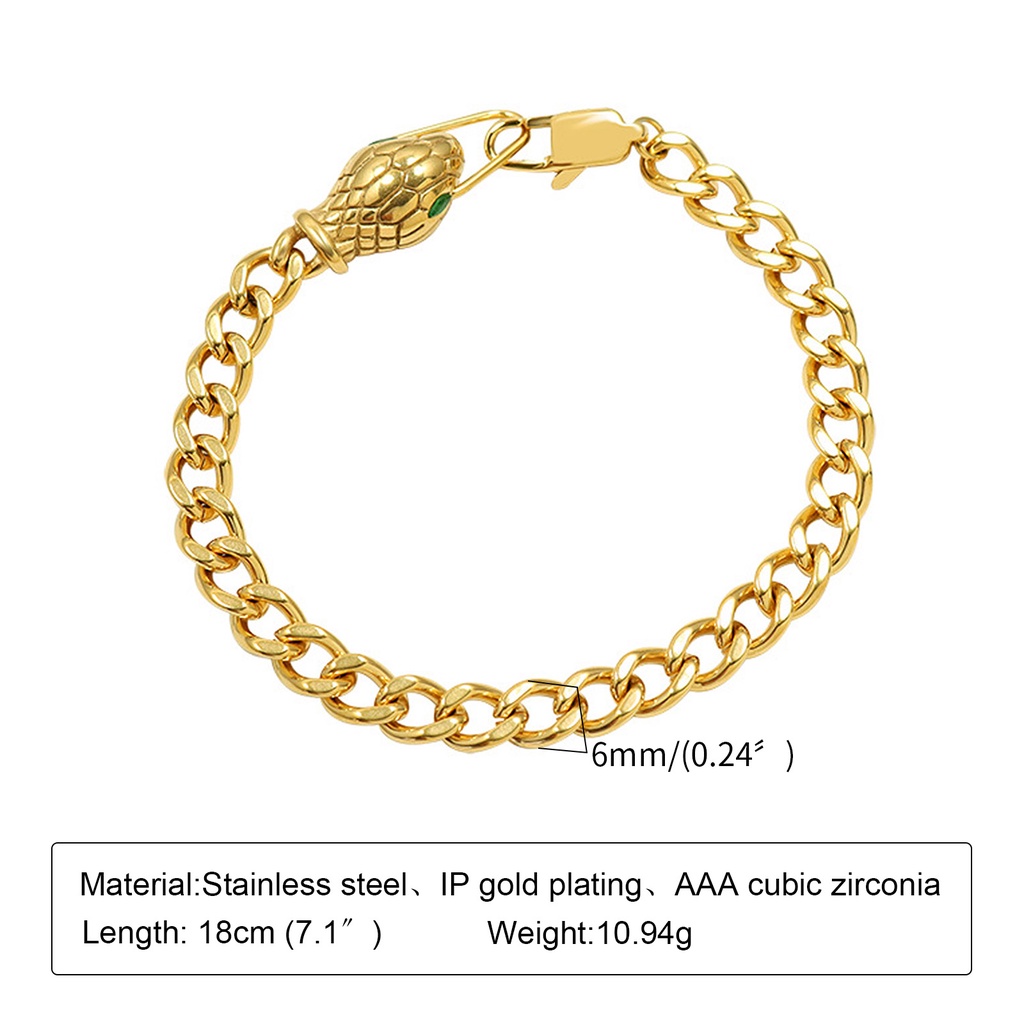 VNOX เครื่องประดับ สร้อยข้อมือ จี้หัวงู แต่งหัวเข็มขัด ทรงสี่เหลี่ยมผืนผ้า สีทอง แฟชั่นฮิปฮอป สไตล์สตรีท สําหรับผู้หญิง
