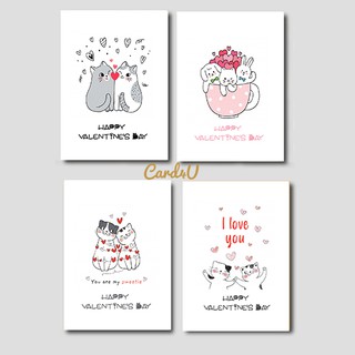 (พร้อมส่ง) การ์ดวันวาเลนไทน์ Valentine 8.50 Baht/แผ่น เพื่อติดของขวัญ ช่อดอกไม้ หรือเขียนข้อความ ชุดรวม 4 แผ่น