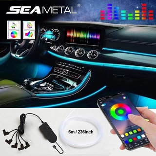 SEAMETAL USB LED รถแสงโดยรอบ APP ควบคุมแสงเย็นแถบแสงนำทาง 12V-24V RGB สากล ไฟภายในรถภายใน Car Atmosphere Light