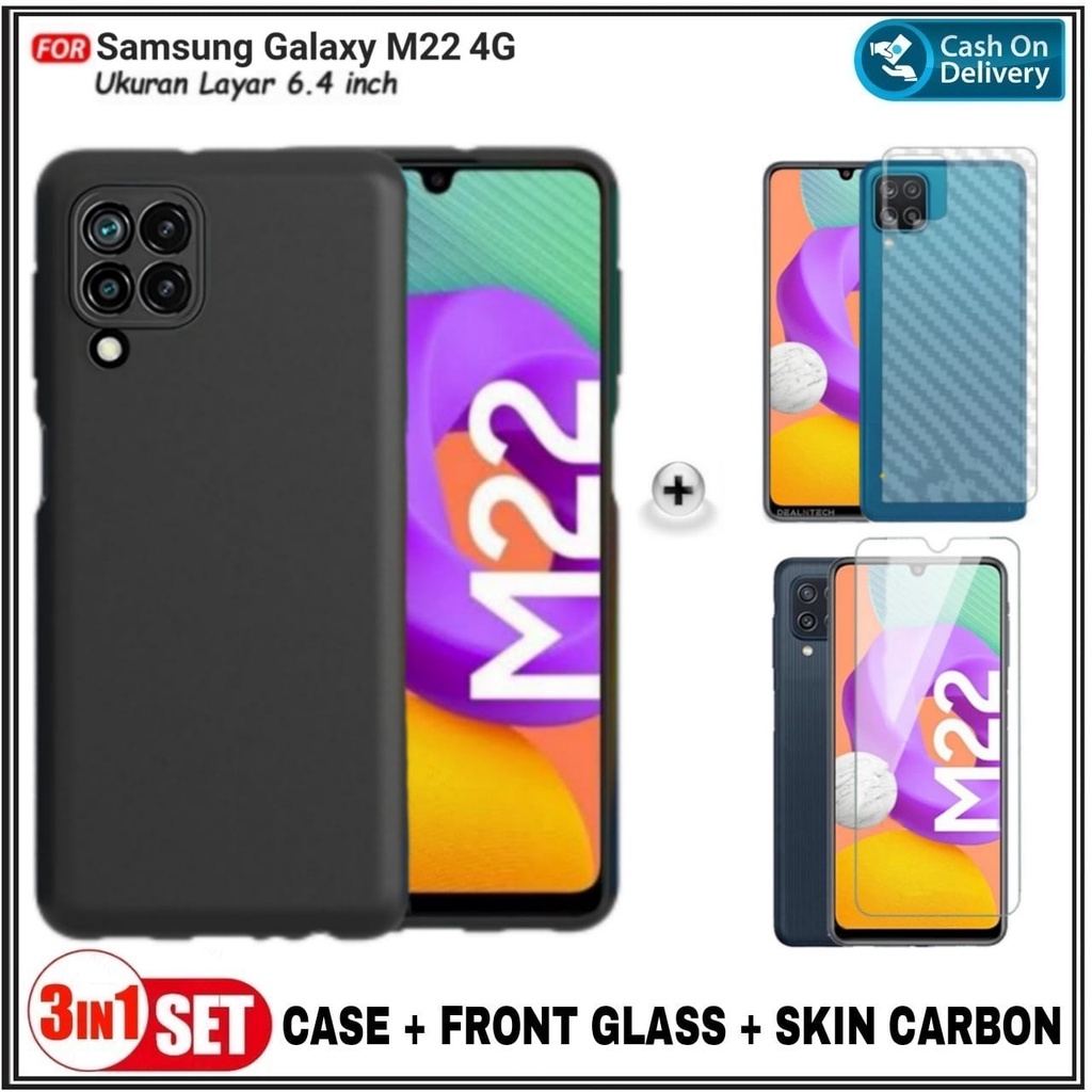 3IN1 กรณี Samsung M22 F22 4G SoftCase พรีเมี่ยมปลอก Galaxy M22 F22 4G ฟรีกระจกนิรภัยและ Graskin