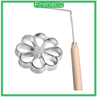 [FRENECI2] Rosette Iron Set Maker Mold With Handle Waffle Timbale Molds