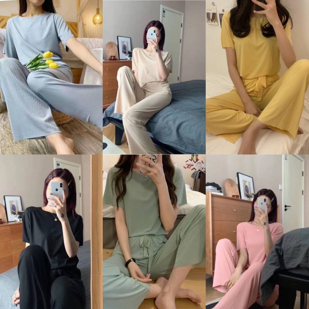SALABO(พร้อมส่ง)ชุดเซ็ต Freesize- ผ่าร่องเสื้อแขนสั้น+กางเกงขายาว เนื้อผ้าใส่สบายมาก ใส่แล้วดูสูงขึ้น พร้อมส่ง4สี #6004