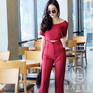 C0874  Set 2 ชิ้น เสื้อครอปแขนสั้นคอกลม มีซิปหลัง มาคู่กับ กางเกงขายาว มีกระเป๋าล้วง 2 ข้างเนื้อผ้าโฟ