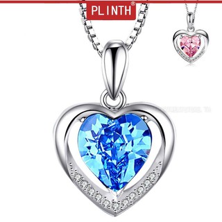 PLINTH สร้อยคอ จี้เงินแท้ 925 รูปหัวใจ ประดับคริสตัล สีน้ำเงิน