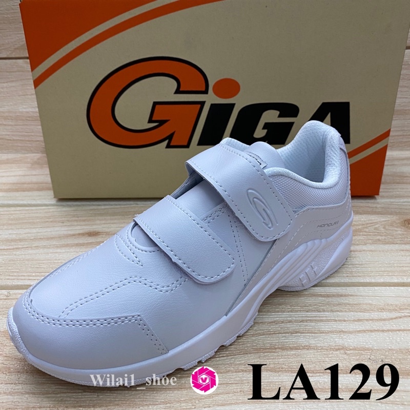 GiGa LA129 รองเท้าผ้าใบหนัง แบบติดเทป (36-41) สีขาว