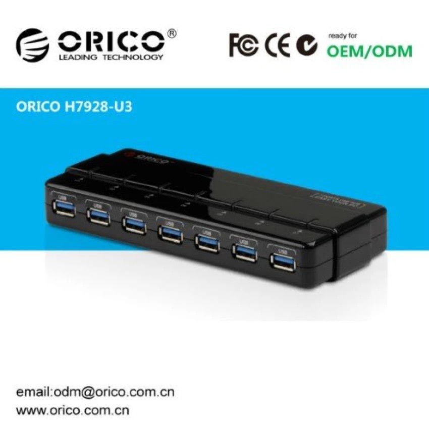 ORICO H7928-U3-BK 7 Ports USB 3.0 Super Speed HUB with Power Adapter-Black  #1365