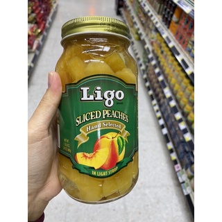 พีช ในน้ำเชื่อม ตรา ลิโก้ 680 G. Ligo Sliced Peaches Hand Selected In Light Syrup สไลซ์ พีช อินไลท์ ไซรัป