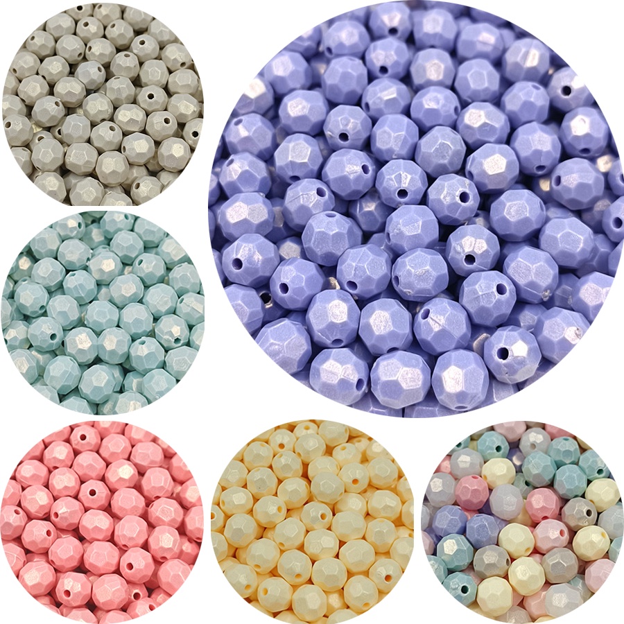 40pcs Macarone สีอะคริลิค Pearlescent Polyhedron หลวมลูกปัด DIY หัตถกรรมประดับด้วยลูกปัดเครื่องประดับอุปกรณ์เสริม