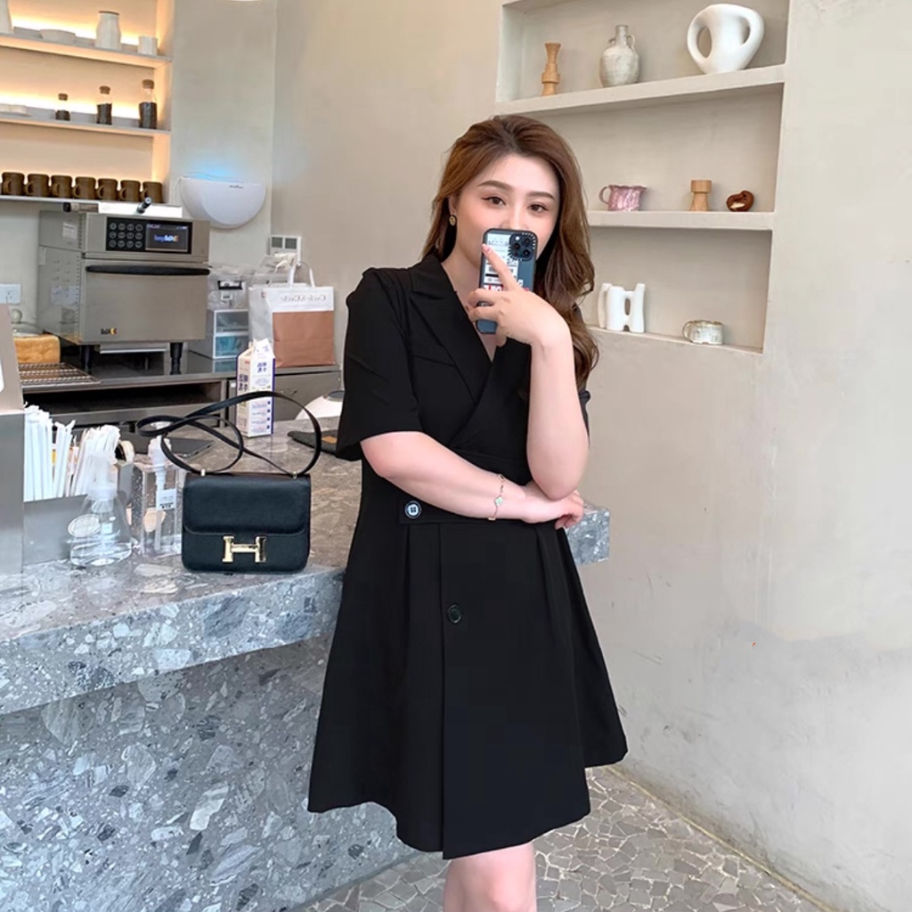 CiCi Plus+(1101)Plussize dress เดรสสั้นกิมมิคกระดุมเก็บเอว พลัสไซส์ทรงสวยมินิมอลหวานๆ - รูปที่ 2