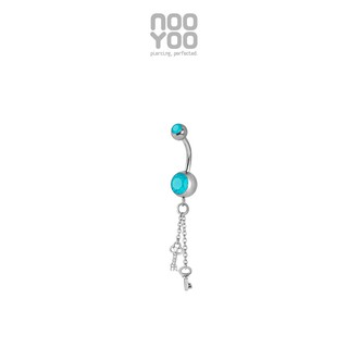 NooYoo จิวสะดือสำหรับผิวแพ้ง่าย Crystal Small Key Dangling Surgical Steel