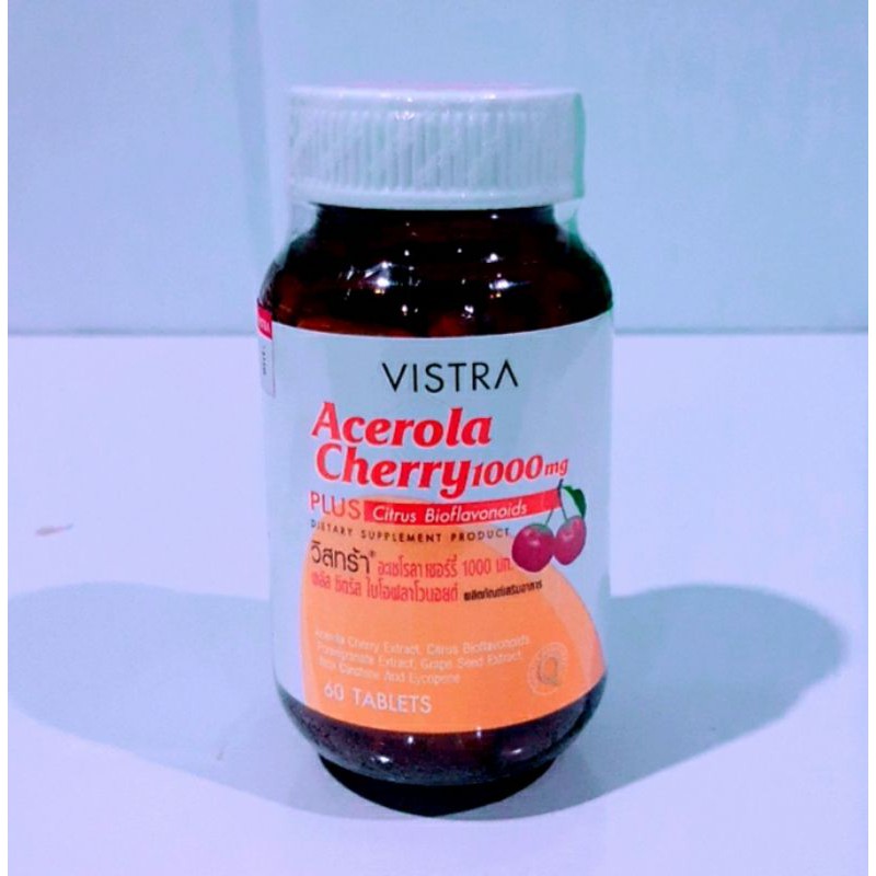 Vistra Acerola Cherry 1000mg vitamin c วิสทร้าอะเซโรล่า เชอร์รี่ วิตามินซี45เม็ด Exp11/06/21