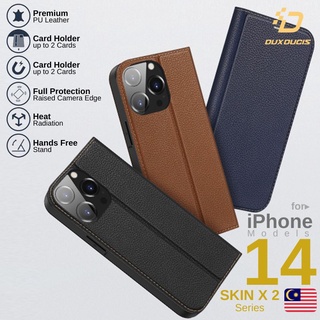 Dux เคสโทรศัพท์หนัง PU ฝาพับแม่เหล็ก พร้อมช่องใส่บัตร สําหรับ iPhone 14 Pro Max 14 14 Plus SKIN X2