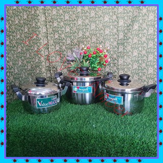 SEAGULL POT HIGH CHROME STAINLESS STEEL 20 CM. หม้อ 2 หู สแตนเลส SET 3 PCS. หม้อไร้สารตะกั่ว,หม้อสแตนเลสใช้ในร้านอาหาร เ