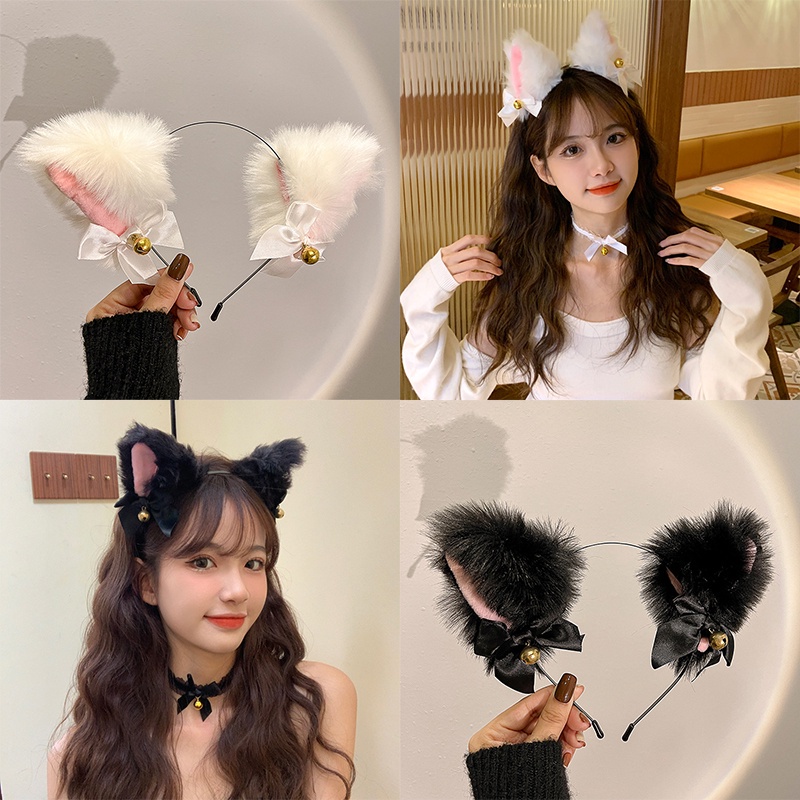 สไตล์เกาหลีเซ็กซี่ Babes แม่บ้านตกแต่ง Plush Bell Hairband แมวน่ารัก Fox สัตว์หูแถบคาดศีรษะหูแมวอุปกรณ์เสริมผม