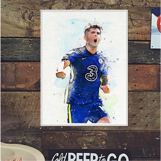 โปสเตอร์ ผ้าแคนวาส คริสเตียน พูลิซิช เชลซี Christian Pulisic Chelsea ภาพวาด ศิลปะ นักบอล นักฟุตบอล