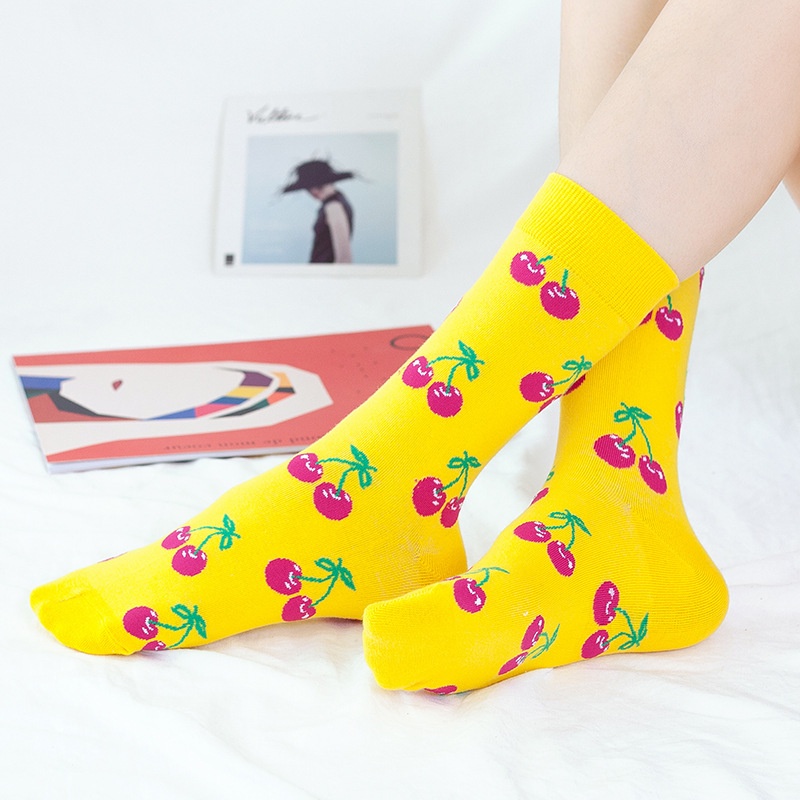 2022 New Arrivals Spring Autumu Women Socks Cotton Fruit Printed Socks For Hight School Girls 5 Pair