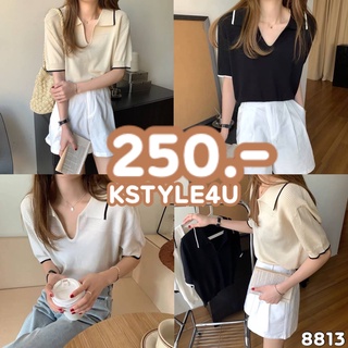 KSTYLE4U เสื้อแขนสั้นไหมพรมคอปก#8813 เสื้อกันหนาว เสื้อยืด เสื้อผ้า เสื้อ Y2K