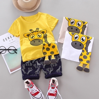 เสื้อยืดแขนสั้นลายการ์ตูนกวางน่ารักแขนสั้นสองชิ้นสําหรับเด็ก