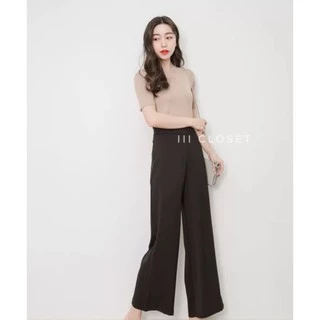 กางเกงขายาว lll Freesize lll PW501 เอวสูง มีขอบเอว ตีเกร็ดหน้า ทรงขากระบอกกลาง เนื้อผ้าวูลเวฟ ผ้านิ่ม ใส่สบาย