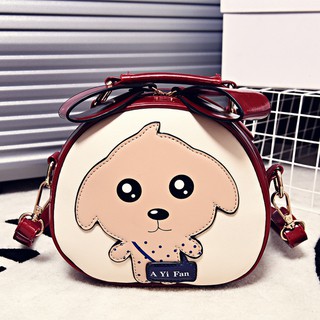 พร้อมส่ง  กระเป๋าถือและสะพายข้างใบเล็กทรงกลม ยี่ห้อ AYIFAN แฟชั่นเกาหลี THE DOGS รหัส CA-7703 สีน้ำเงิน