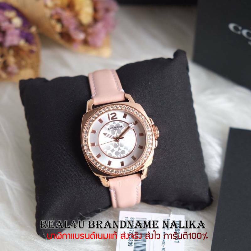 นาฬิกาข้อมือผู้หญิง Coach รุ่น 14503151 MINI BOYFRIEND PINK LEATHER ROSE GOLD CASE WOMEN'S WATCH ของใหม่ ของแท้100%