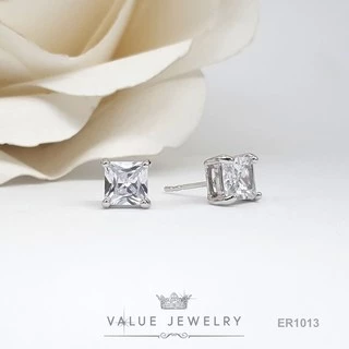 ต่างหูแป้น เพชรทรงสี่เหลี่ยม Princess Cut มี4ไซส์ เครื่องประดับแฟชั่น ValueJewelry ER1105 ER1011 ER1012 ER1013