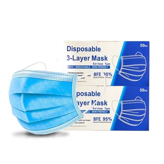 หน้ากากอนามัยกรอง 3 ชั้น Facemask 3 ply disposable 3 layer mask (1 กล่อง 50 ชิ้น)