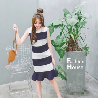 Navy Blue Stripe Swing Dress