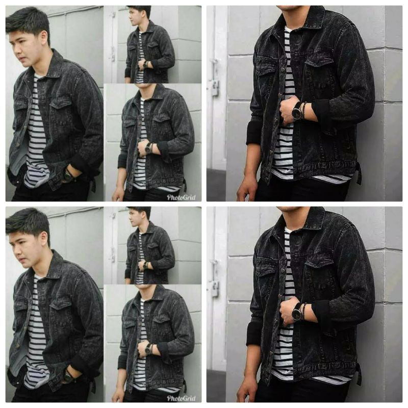SNOW BLACK JEANS JACKET ผู้ชายกางเกงยีนส์ JACKET กางเกงยีนส์ DENIM แจ็คเก็ตกางเกงยีนส์ KOUPLE กางเกง
