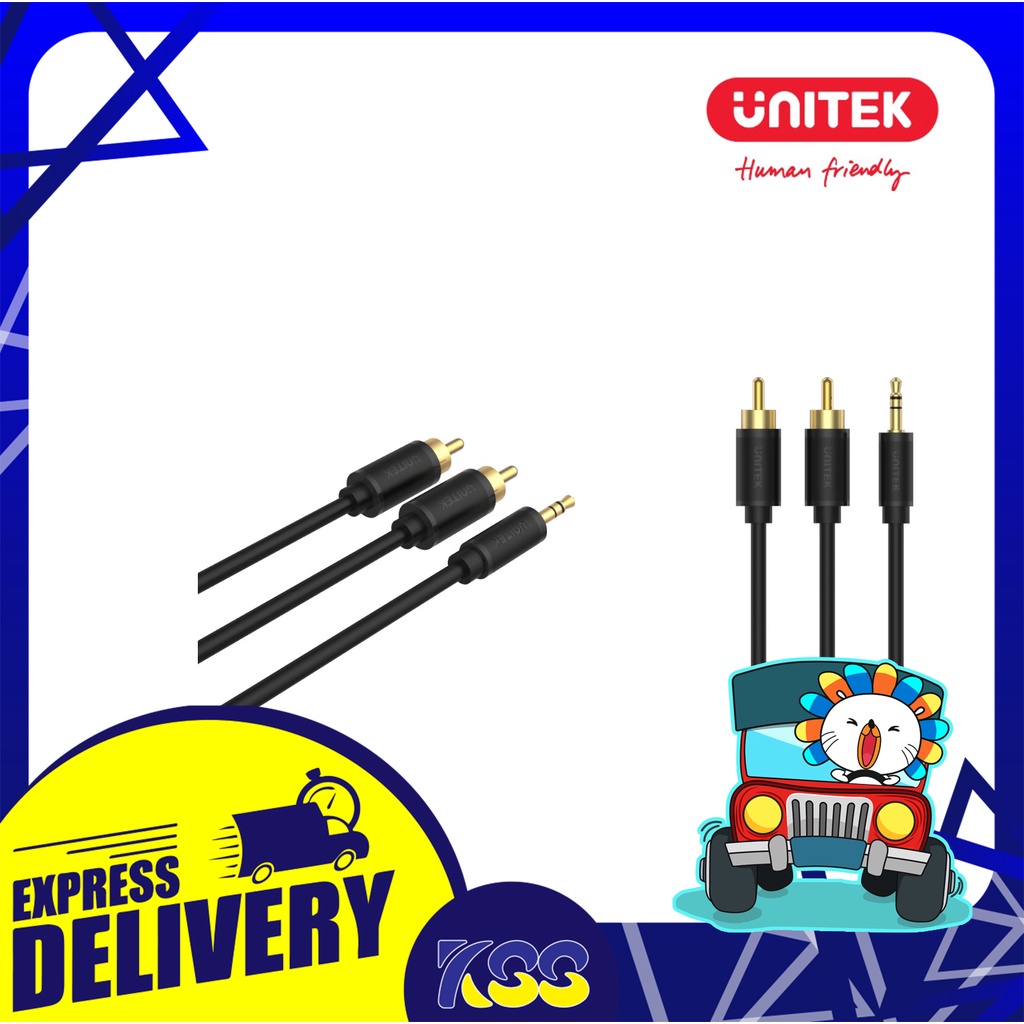 สายสัญญาณเสียง สายเสียง UNITEK Y-C938BK 3.5mm Plug to 2 RCA Audio Video Cable ยาว 1.5เมตร รับประกัน 2 ปี