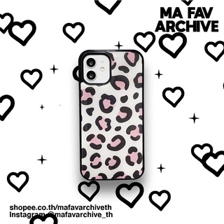 (pre-order สินค้าจากเกาหลี) mafavarchive -white leopard epoxy case เคสมือถือคลุมรอบเครื่อง ขอบยางดำ ลายเสือดาว สีขาว