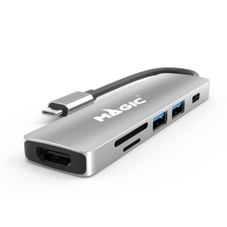 MAGIC 6 in 1 type c hdmi/usb3.0/card R/W/PA adapte. ตัวแปลง USB Type C/ Thunderbolt3 มัลติพอร์ด  แปลงสัญญาณภาพ USB TypeC