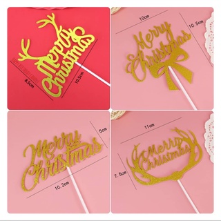 ป้ายกระดาษปักเค้ก Merry Christmas คริสต์มาส ไม้ปักเค้ก ไม้ปักตกแต่งเค้ก cake topper ตกแต่งเค้ก คริสมาสต์ แต่งหน้าเค้ก