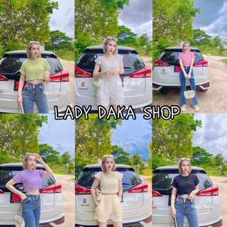 🧡LADY DAKA SHOP🧡 เสื้อครอปแขนสั้น ชุดเซ็ท มีกระเป๋า2ข้าง ผ้าป๊อปคอร์นยืดเยอะ