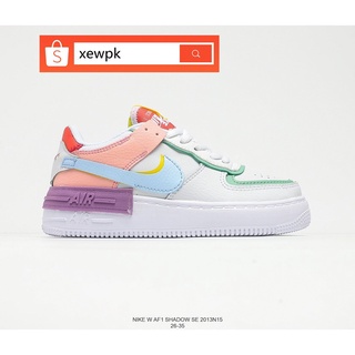 ℡เด็กเดิม Nike Air Force 1 เงาสีม่วงสีชมพูรองเท้าลำลองสำหรับเด็ก