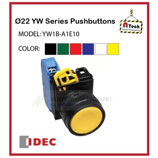 YW1B-A1EXXX 1Contact IDEC : PUSHBUTTON 22 mm.switch สวิตซ์ปุ่มกดหัวเรียบ-กดติดค้าง ขนาด 22 mm 1PC