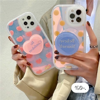 เคสโฮโลแกรม เคสแถมที่ติด แถมไอริง Holder Griptok 💖วงรีโฮโลแกรมหัวใจชมพู,วงกลมฟ้า