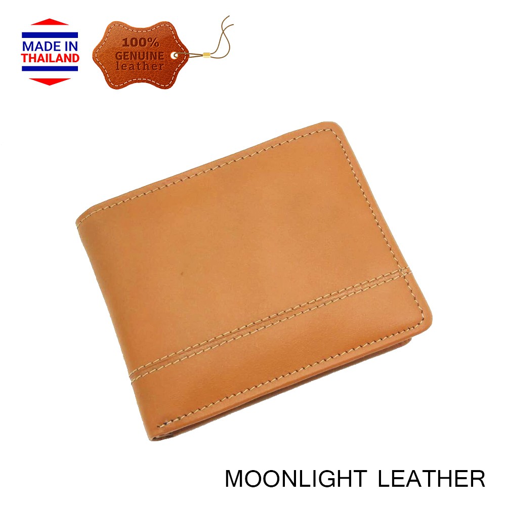 กระเป๋าสตางค์หนังวัวแท้ 100% ฝีมือไทย แบรนด์ MOONLIGHT ไซส์เล็กแต่ใส่แบงค์พันได้ สีน้ำตาลอ่อน นิ่ม ทนทาน ไม่ลอก มีกล่อง