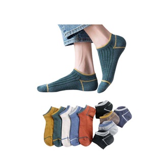 (W-138) ถุงเท้าสีพื้น 10 สีข้อคาดสี ถุงเท้าข้อสั้น ถุงเท้าแฟชั่น ลายน่ารัก เนื้อผ้านุ่ม