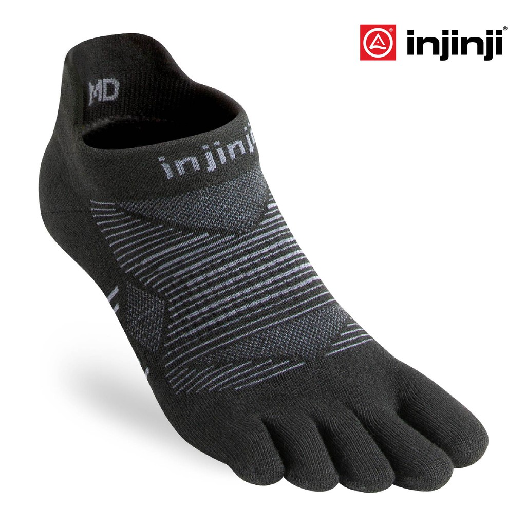 INJINJI ถุงเท้าวิ่งแยกนิ้ว กีฬากลางแจ้ง RUN LIGHTWEIGHT NO SHOW NOIR รุ่นวิ่งซ่อนข้อ สีดำ แห้งไว