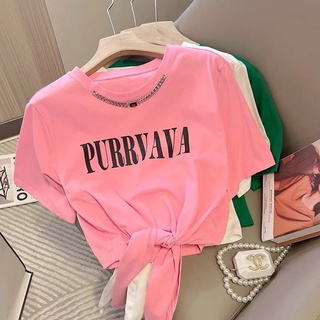 พร้อมส่ง เสื้อยืดแขนสั้น พิมพ์ลายลูกไม้ สีชมพู แฟชั่นฤดูร้อน สําหรับผู้หญิง 2022
