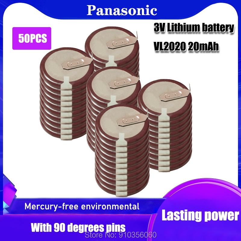 50pcs 100% Original VL2020 Car Key Fobs With Legs 90 degrees Rechargeable For PANASONIC Button Batte