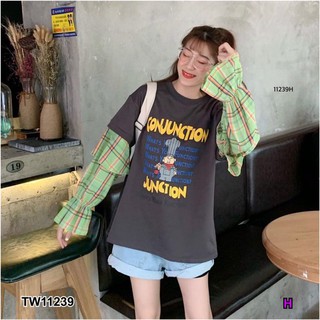 #11239 เสื้อต่อแขนระบายลายสก็อต